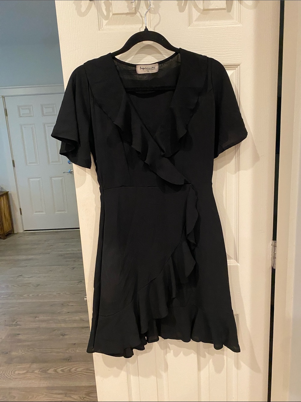 Impressions Black Ruffle Wrap Mini Dress